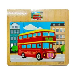 Puzzle Clasic din Lemn pentru Copii și Bebeluși, Model London Bus și Arhitectură Urbană, Joc Educativ de Potrivire