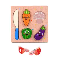 Set Educativ din Lemn, Puzzle cu Legume de Tăiat cu Scai și Cuțit, 9 Piese Multicolore