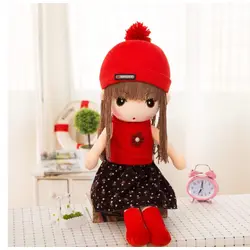 Păpușă Mare din Material Textil pentru Copii, Înălțime 90 cm, Jucărie Moale de Pluș cu Rochiță Galbenă cu Flori și Pălăriuță Asortată
