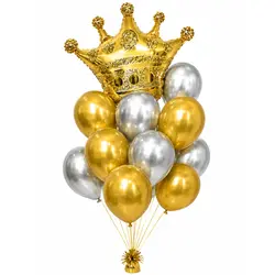 Set Baloane Party King/Queen - Coroană Aurie și Baloane Metalice