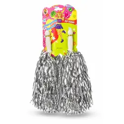 Pompone Majorete „Cheering Squad”, Set de 2 Bucăți, Accesorii Petrecere, Argintiu Metalizat