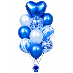 Set Baloane Petrecere, Balon Inima din Folie și Confetti, Umflare Aer/Heliu, Albastru