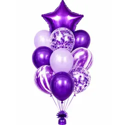 Set Baloane Petrecere, Balon Stea din Folie și Confetti, Umflare Aer/Heliu, Mov