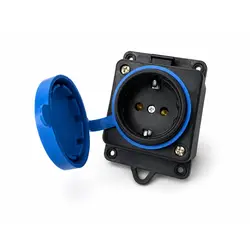 Priză Aplicată de Exterior, 16A, 250V, IP44, Carcasă Cauciuc, cu Capac de Protecție, Albastru/Negru