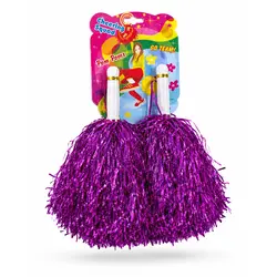 Set 2 Pompoane Majorete, Violet Metalizat, cu Mâner de Plastic Alb, Accesorii Petrecere și Sport