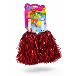 Set 2 Pompoane Majorete, Roșu Metalizat, cu Mâner de Plastic Alb, Accesorii Petrecere și Sport