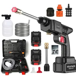 Aparat de Spălat cu Presiune Krafner Germany, Portabil, 2 Acumulatori 48V, 30 Bari, Debit 8L/min, Accesorii Incluse