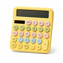 Calculator Electronic de Birou RH-2208B, Afișaj Mare 12 Cifre, Alimentare Duală Solară și Baterie, Culori Pastelate, Galben