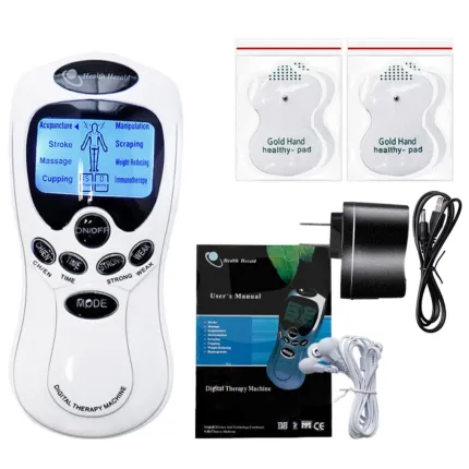 Set complet aparat de masaj TENS EMS cu electrozi, cabluri și alimentator