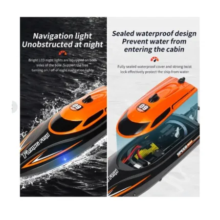 Barca cu telecomanda iUni HJ812, RC Racing Speed Boat Drift, Viteza 25 km/h, 2.4GHz, Portocaliu CON-360