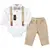 Costum bebeluși băiat maro 3 piese pantaloni body și bretele