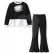 Compleu fete elegant negru cu bluză și pantaloni evazați, set en-gros 6 bucăți, mărimi 4–14 ani