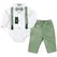 Costum bebeluși băiat verde 3 piese pantaloni body și bretele
