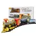 Set Trenuleț Electric Clasic cu Locomotivă de Epocă Negru-Aurit, Traseu de Cale Ferată Modulară, Vagoane de Pasageri și Marfă