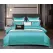 Lenjerie de Pat Dublu din Damasc Premium Pucioasa, 6 Piese, Cearceaf de Pat cu Elastic 180 x 200 cm, Dungi Hoteliere, Turcoaz, Model W-9