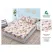 Husă cu elastic din finet model trandafiri lila și albaștri pe fundal crem-nude cu 2 fețe perna 160x200 cm