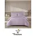 Lenjerie de Pat Dublu din Damasc Premium, 4 Piese, Cearceaf de Pat cu Elastic 180x200 cm, Model Pătrățele Mov