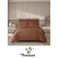 Lenjerie de Pat Dublu din Damasc Premium, 4 Piese, Cearceaf de Pat cu Elastic 180x200 cm, Model Pătrățele Maro