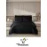 Lenjerie de Pat Dublu din Damasc Premium, 4 Piese, Cearceaf de Pat cu Elastic 180x200 cm, Model Pătrățele Negru
