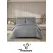 Lenjerie de Pat Dublu din Damasc Premium, 4 Piese, Cearceaf de Pat cu Elastic 180x200 cm, Model Pătrățele Gri