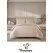 Lenjerie de Pat Dublu din Damasc Premium, 4 Piese, Cearceaf de Pat cu Elastic 180x200 cm, Model Pătrățele Bej