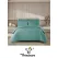 Lenjerie de Pat Dublu din Damasc Premium, 4 Piese, Cearceaf de Pat cu Elastic 180x200 cm, Model Pătrățele Turcoaz