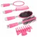Set 5 Accesorii pentru Păr: Perie Rotundă, Perie Ovală, Pieptăn, Oglindă și Clamă, Roz
