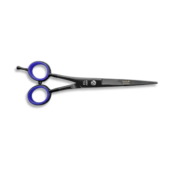 Foarfecă de tuns neagră 6.5" cu inele albastre – design ergonomic și lame precise