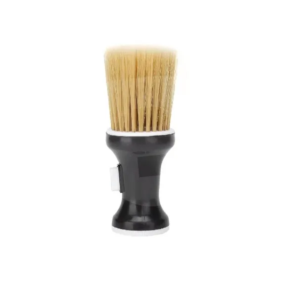 Pămătuf pentru frizerie cu peri naturali și dispenser de pudră integrat, mâner ergonomic negru