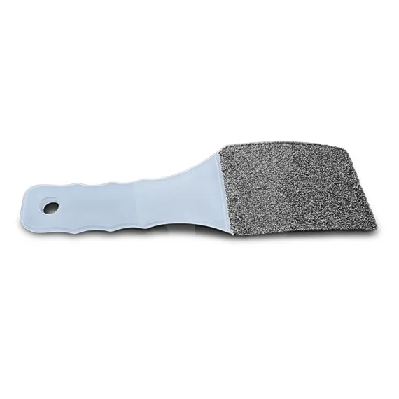 Pilă pătrată pentru călcâie cu suprafață abrazivă robustă și mâner ergonomic alb-transparent