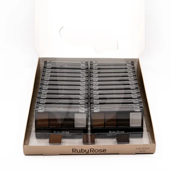 Fard de Sprâncene Ruby Rose – Kit 4 Nuanțe cu Pensulă Profesională
