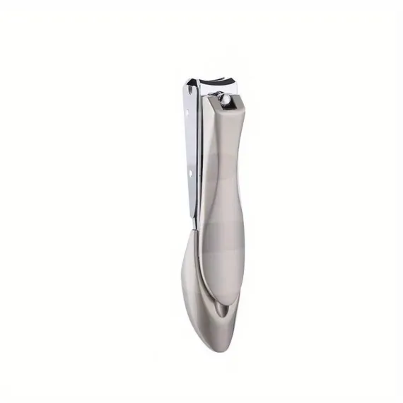 Unghieră argintie din inox cu mâner ergonomic și lamă curbată