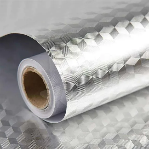 Autocolant bucătărie autoadeziv PVC Cub 3D argintiu rezistent la temperaturi ridicate 60 x 300 cm