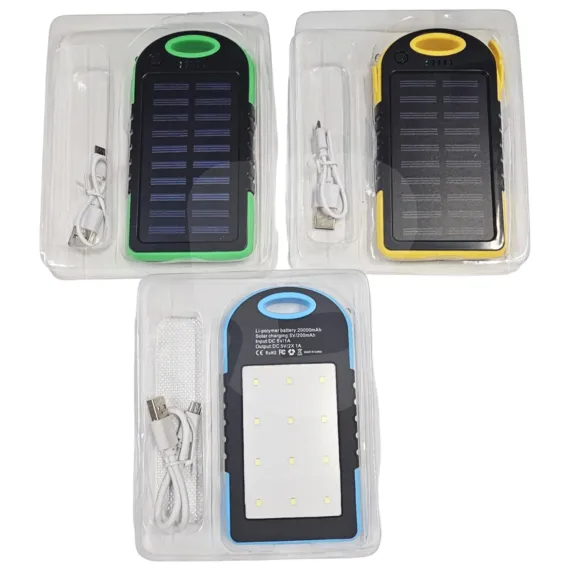 Baterie externă solară 5000 mAh cu panou solar, LED camping și două porturi USB
