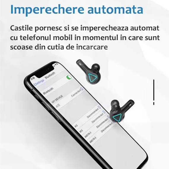 Căști wireless TWS compatibile Android și iOS
