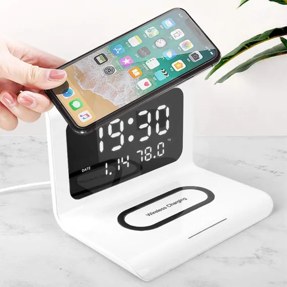 Stație de încărcare wireless cu ceas LED pentru birou