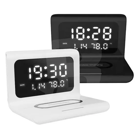 Ceas digital cu stație de încărcare wireless Qi 10W