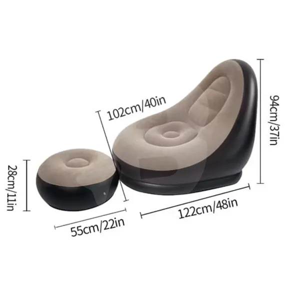 Dimensiuni set fotoliu gonflabil cu taburet pentru relaxare