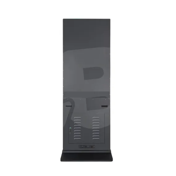 Ecran digital informativ 50 inch tip kiosk podea vedere spate cu panou de conectivitate