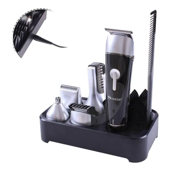 Kit de tuns și îngrijire 5 în 1 SURKER cu accesorii complete pentru păr și barbă
