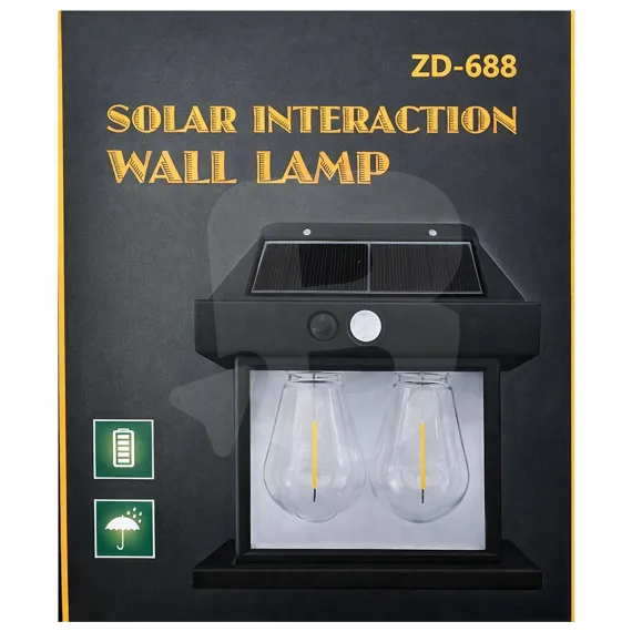 Lampă solară de perete cu 2 becuri LED și senzor de mișcare, negru