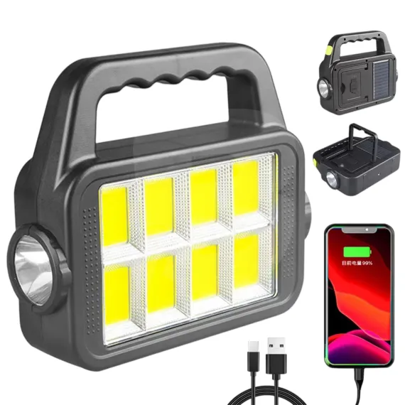 Lanternă LED COB utilizată ca power bank pentru încărcarea telefonului mobil