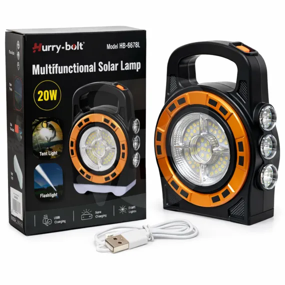 Lanternă solară LED 20W Hurry Bolt cu ambalaj original și cablu USB