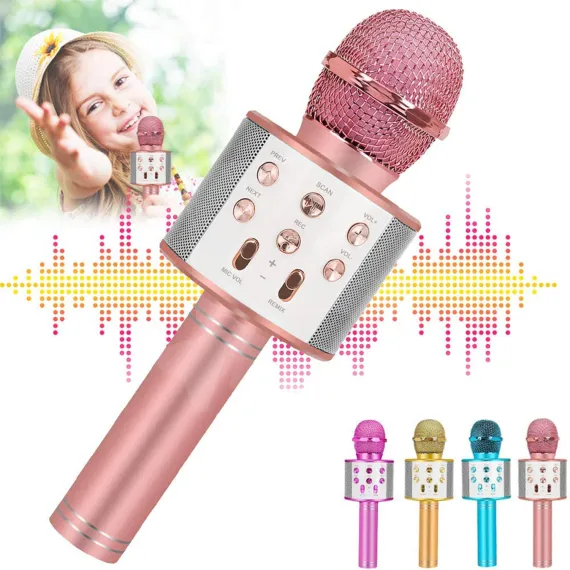 Microfon karaoke wireless WS-858 roz gold utilizat pentru cântat și divertisment