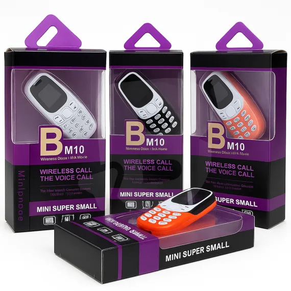 Mini telefon BM10 ambalat în cutie