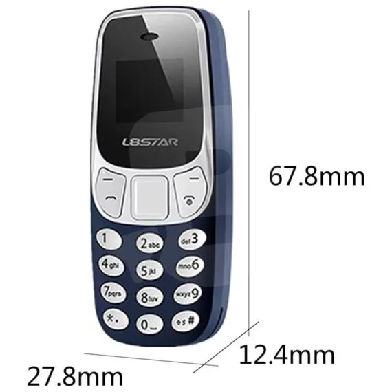 Mini telefon BM10 cu dimensiuni exacte 67,8 x 27,8 x 12,4 mm