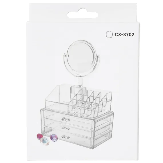 Organizator transparent pentru cosmetice cu sertare și compartimente multiple