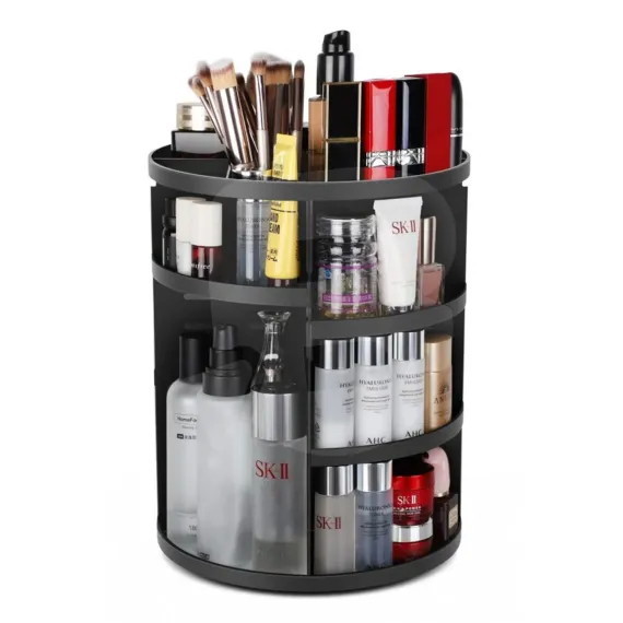 Organizator rotativ pentru cosmetice cu rafturi reglabile, depozitare verticală