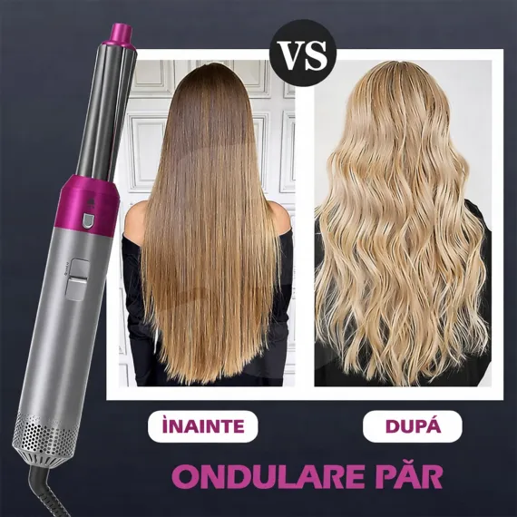 Ondulare păr cu perie Hot Air Styler 5 în 1 înainte și după utilizare