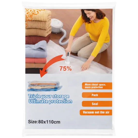 Pungă de vidat haine dimensiune 80x110 cm pentru depozitare și protejare articole textile